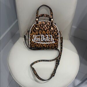 Von Dutch Brown/Black/White Cheetah Print Crossbody Bag